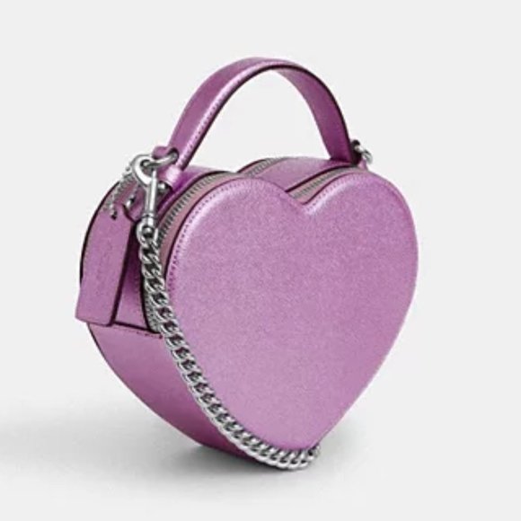 😊 Coach Heart Crossbody Silver/Metallic Lilac - Picture 2 of 11